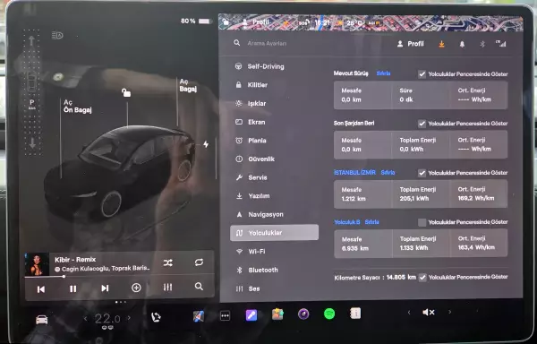 Tesla Model Y 15,4 inç multimedya ekranı.